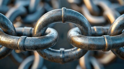 Metal chain links close up view concept
