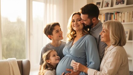 Expectant Couple Touching Baby Belly in Emotional Moment