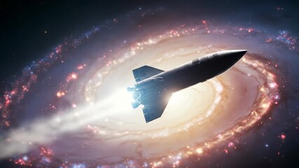 A Galactic Journey: Rocket Soaring Through Nebulae in a Cosmic Voyage to Explore Space