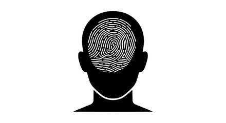 Man fingerprint on face black white icon 