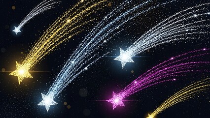 Vibrant star trails in space with colorful shooting stars