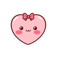 Cute Adorable Pink Heart Cartoon Character with Smiling Happy Face Bow Ribbon Valentine Love Romance Anniversary Greeting Card Design