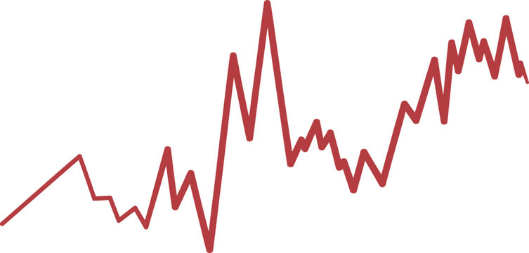 Abstract red jagged line graph chart showing volatile business or financial market data trend over time period