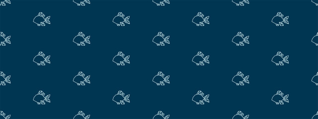 Seamless pattern with cute fishes swimming in the sea. Cartoon summer background ocean animals. Cute kid pattern with fishes