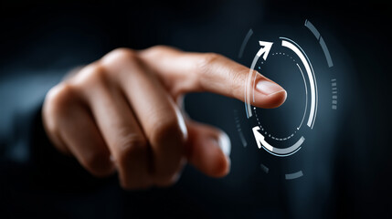 Macro shot of a mouse cursor dragging arrows to form a circle in a process design software