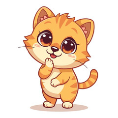 Adorable Cute Orange Kitten Cartoon Illustration Character with Big Expressive Eyes and Happy Friendly Expression for Kids Clipart Vector Design