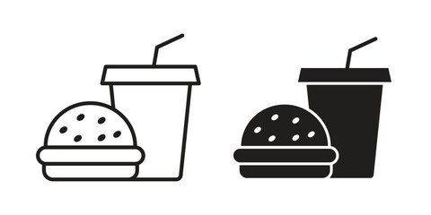 Hamburger soda icons vector glyph flat style. Stroke with editable size icons