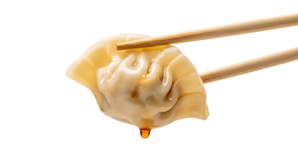 Delicious dumpling isolated on transparent background with chopsticks