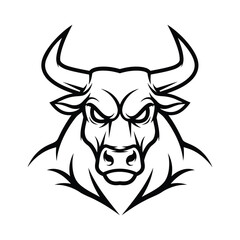 Aggressive Bull Head Vector Illustration Mascot Logo Design in Black and White for Sports Team or Gaming Icon.eps