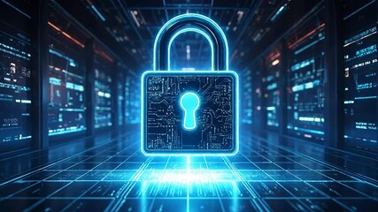 Cybersecurity Digital Padlock in Server Room - Data Protection and Network Security Concept. - Powered by Adobe