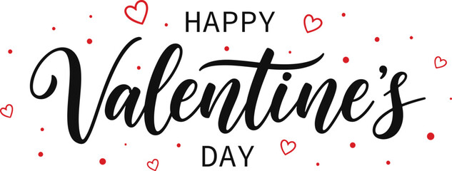 Happy Valentine&rsquo;s Day Handwritten Brush Lettering with Hearts &ndash; Romantic Typography Vector EPS