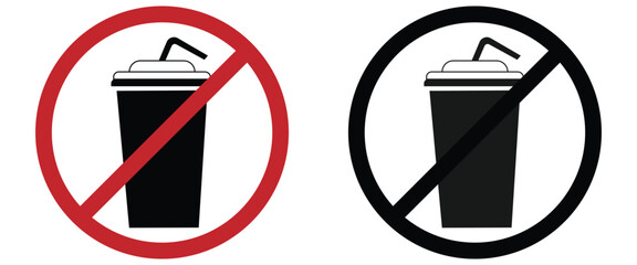Web"No Food & Drink Vector Icon Set: Prohibited Sign for Fast Food, Soda, Pizza, Burger, Fries"