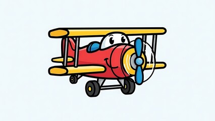 Vintage Cartoon Biplane with Happy Face.