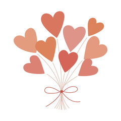 A cute heart balloon bouquet illustration with a ribbon expressing love and gratitude