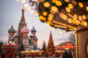 Fototapeta premium Night city view with a glowing Christmas tree and traditional Chinese temple architecture