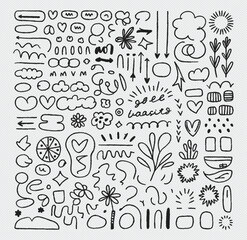 Comic design elements, manga expression, cartoon speech bubbles and emotion symbols, anime doodle elements collection