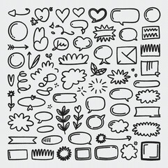 Colorful Hand Drawn Doodle Elements Set Isolated on White Background.