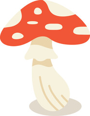 A charming illustration of a classic toadstool mushroom with a red cap and white spots