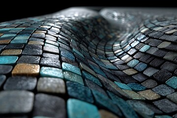 Textured mosaic tiles with blue and gray color palette creating a modern design element