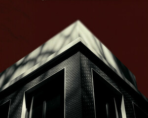 Abstract Architectural Corner with Dark Red Sky black