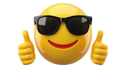 Smiling Emoji with Sunglasses and Thumbs Up, Cool and Happy Face