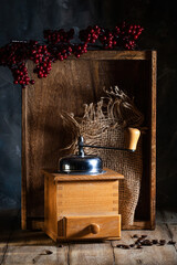 Coffee grinder on a wooden table