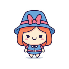 Cute Cartoon Girl in Blue Hat