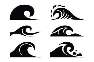 Obraz premium Ocean and Sea Wave Silhouettes for Surfing and Nautical Themes