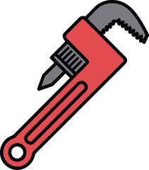 Obraz premium Adjustable Wrench Vector Graphic Illustration - Red Handle Tool Icon for Industrial and DIY Projects