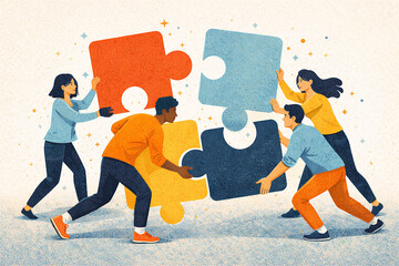 Collaborative Problem Solving Diverse Team Assembling Puzzle Pieces