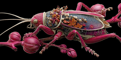 Biomechanical Insectoid Creature in Vivid Detail, ai generated.
