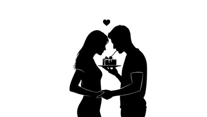 Couple Sharing a Heartfelt Moment with a House Illustration Between Them