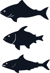 Fototapeta premium Aquatic Silhouette Trio: A simple illustration of three fish, each with a unique silhouette, perfect for representing marine life.