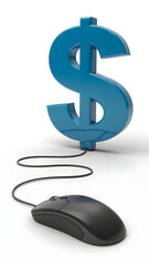 3D Render of Large Blue Dollar Sign Connected to Black Computer Mouse