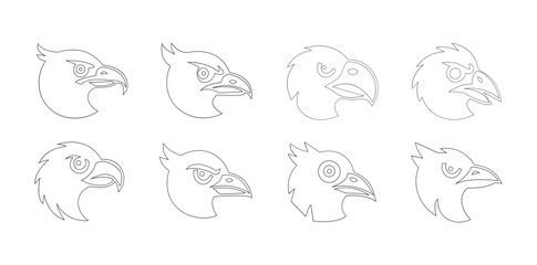 Eagle Head Silhouette Set  Aggressive Bird Mascot Logo Collection