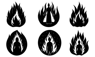 Silhouette of a person inside a flame shape with transparent background fire silhouette transparent background