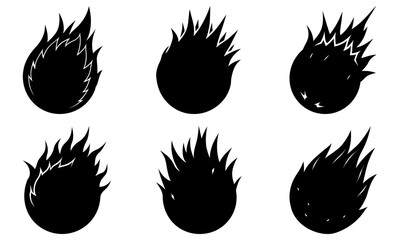 Six Black Silhouettes of Spiky Haired Characters with Transparent Background