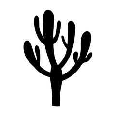 Bold black stylized cactus plant vector illustration with rounded arms isolated on a clean white background
