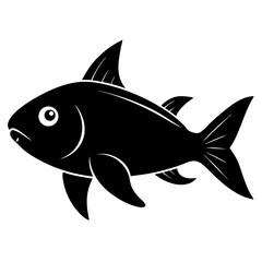A stylized black fish illustration with white details, depicted in profile on a clean white background