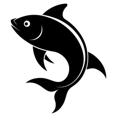 Dynamic black and white stylized fish leaping upwards vector illustration, isolated on a clean white background