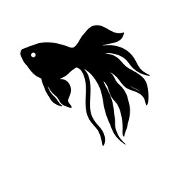 Elegant black fish silhouette with long flowing fins and tail isolated on a clean white background vector