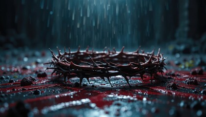 Crown of thorns with and rain dark religious sacrifice