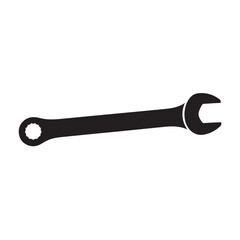 Black combination wrench with open and box ends on white tool metal hardware equipment