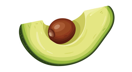 A vibrant illustration of a single slice of ripe avocado with its large brown seed prominently displayed.