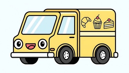 Cartoon Yellow Ice Cream Truck Illustration.