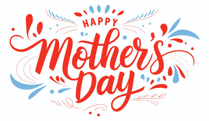 Happy Mother's Day Typography Text Design with Floral Elements Vector Illustration