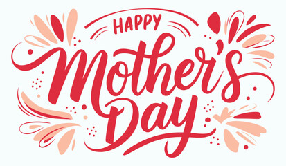 Happy Mother's Day Typography Text Design with Floral Elements Vector Illustration