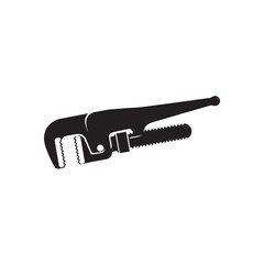 Black silhouette of a pipe wrench on a white background tool