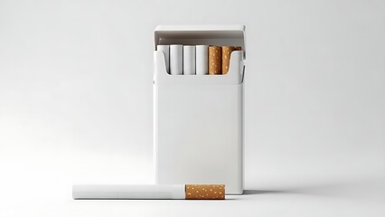 A white cigarette box with a few cigarettes and one on the ground