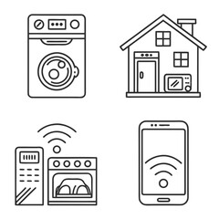Essential modern minimal vector icon set for smart home automation, internet of things, and connected home security systems.
